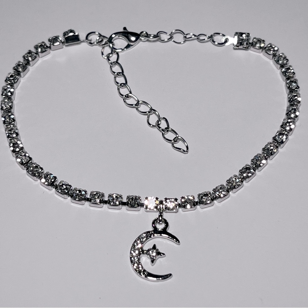Diamond Ankle Bracelet with Moon Charm